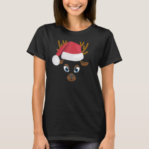 Camiseta Reindeo Cara Animal Big Cute Face Costume Christm