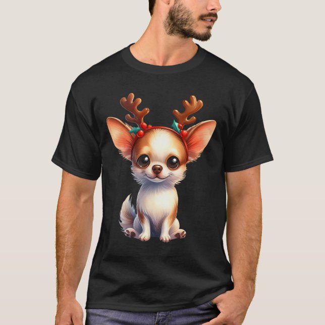 Camiseta Reindeo de Chihuahua Santa Hat Xmas enciende Navid (Anverso)