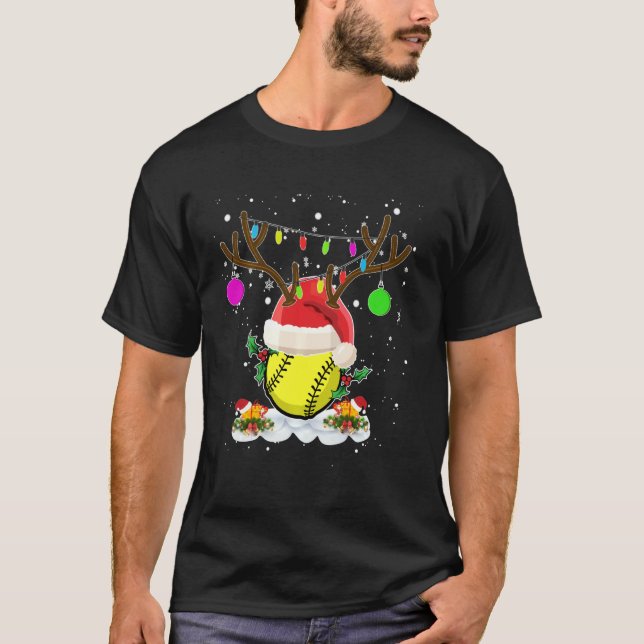 Camiseta Reindeo y Santa Hat Softball Divertido Softball Ma (Anverso)