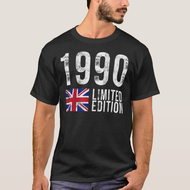 Camiseta Reino Unido con bandera cumpleaños en 1990 (Anverso)
