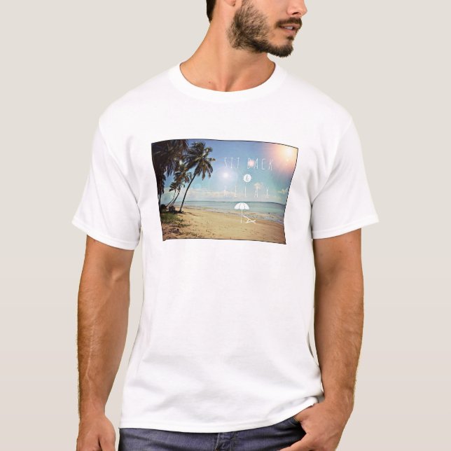 Camiseta Relájese en las palmeras de una playa tropical (Anverso)