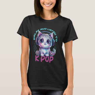Camiseta Relax And Listen To KPOP Kawaii Cat wearing Headph