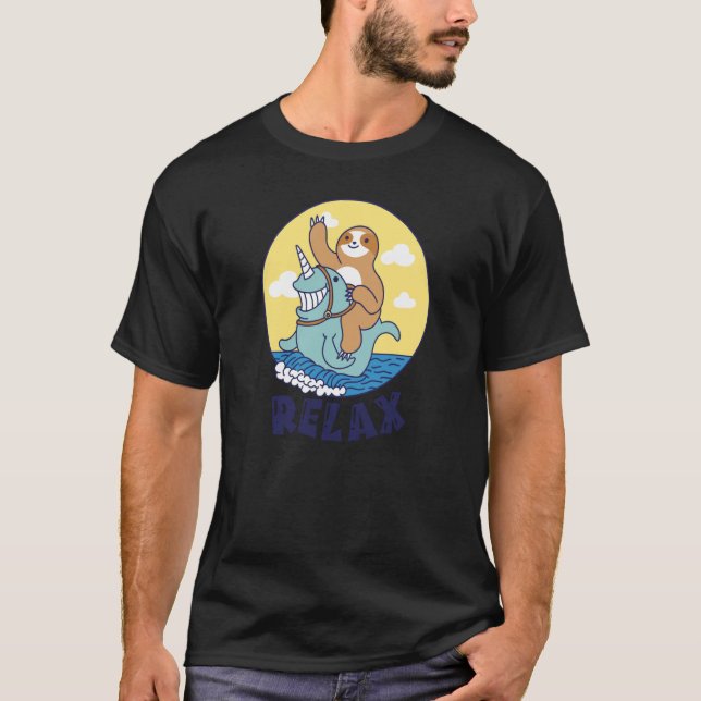 Camiseta Relax Sloth riding a narwhal Cute Ocean Creature S (Anverso)