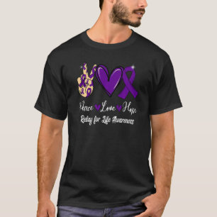 Camiseta Relay for Life Awareness Peace Love Hope Purple Ri