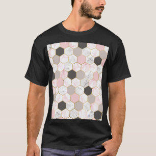 Camiseta Relieve metalizado de oro geométrico, patrón hexág