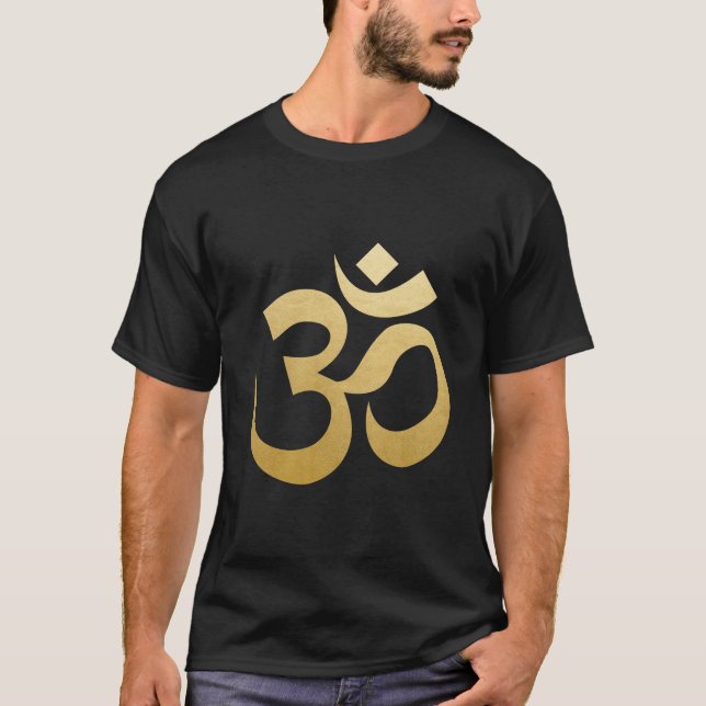 Camiseta Relieve metalizado dorado de la meditación de OM (Anverso)