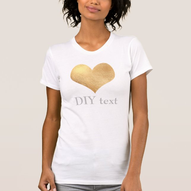 Camiseta Relieve metalizado dorado falso, corazón (Anverso)