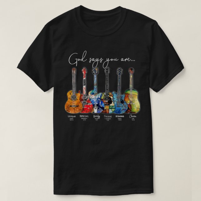 Camiseta Religión cristiana Jesús Guitar Dios dice que eres (Diseño del anverso)