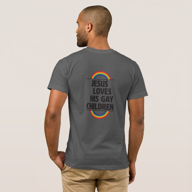 Camiseta Religión gay Jesús ama a sus hijos gays (Reverso completo)