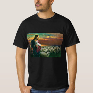 Camiseta Religión vintage, Cristo Buen Pastor con rebaño