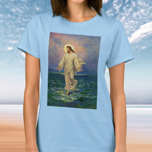 Camiseta Religión Vintage, Jesucristo caminando sobre el ag