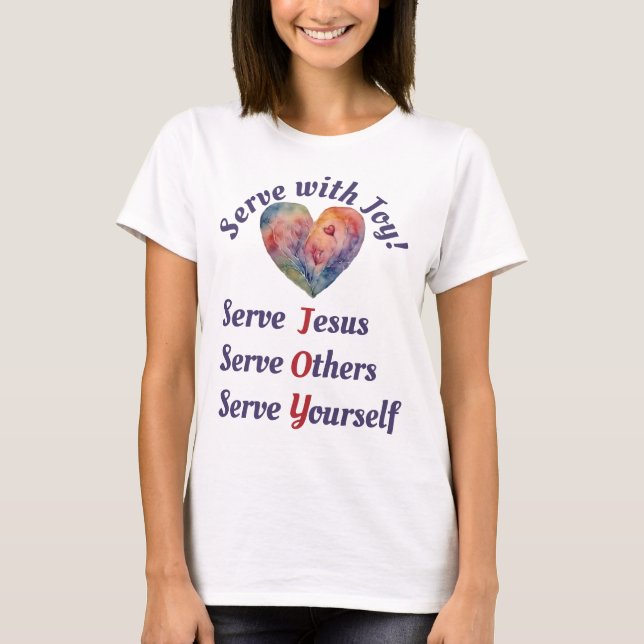 Camiseta religiosa de "servir con alegría" (Anverso)