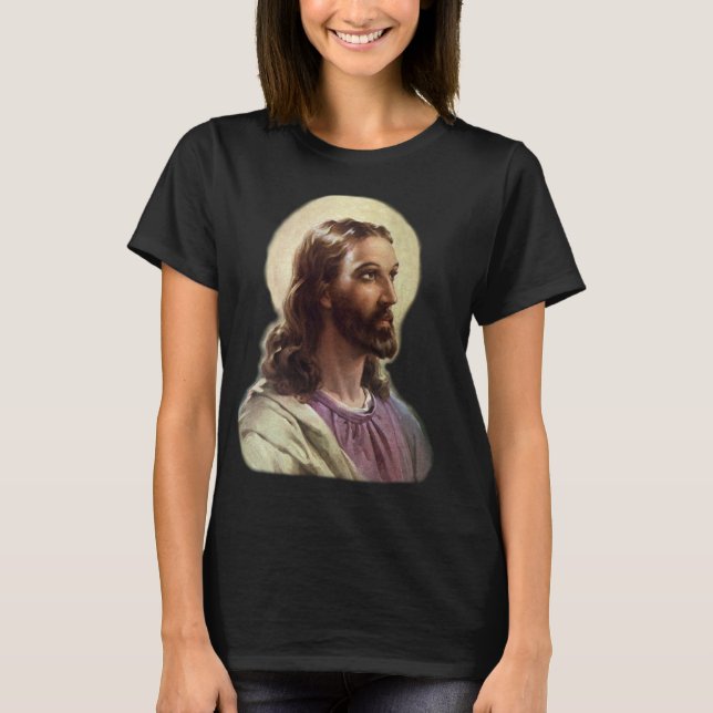 Camiseta Religioso vintage, retrato de Jesucristo con Halo (Anverso)