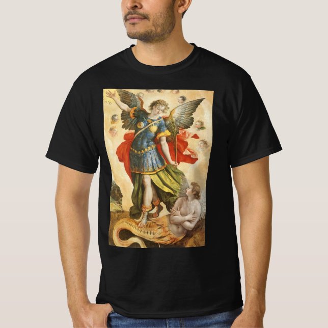Camiseta Religioso Vintage, San Miguel Derrota a Lucifer (Anverso)