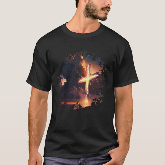 Camiseta Religious Cross Lightning Strike Spiritual Easter  (Anverso)