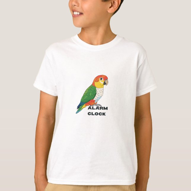 Camiseta Reloj de Alarma Sun Conure – Diseño de Loro Ruidos (Anverso)