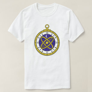 Camiseta Reloj de bolsillo celestial vectorial con dorado