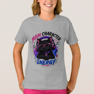Camiseta Reloj de gato negro con energía de personaje princ
