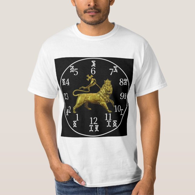 Camiseta Reloj de leones etíope - Números amárico e inglés (Anverso)