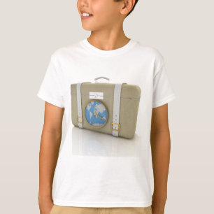Camiseta Reloj de Mapa Mundial de Maleta de Viaje Vintage