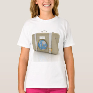 Camiseta Reloj de Mapa Mundial de Maleta de Viaje Vintage
