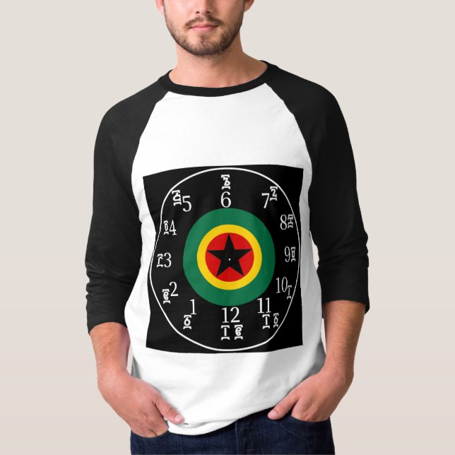 Camiseta Reloj estelar BLK etíope - Números amárico-inglés (Anverso)