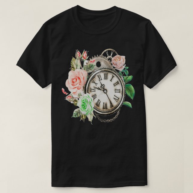 Camiseta reloj rodeado de flores (Diseño del anverso)