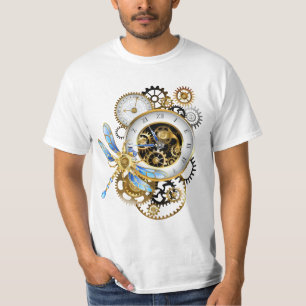 Camiseta Reloj Steampunk con libélula mecánica