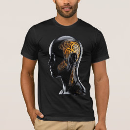Camiseta Relojería Dorada Futurista Cyborg Neo Deco