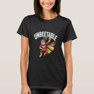 Camiseta Remolacha Divertida Héroe Vegano Imbatible