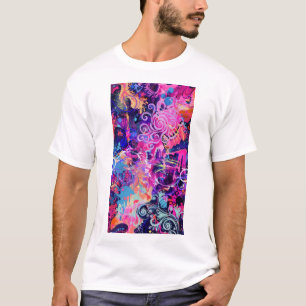 Camiseta Remolinos de neón Arte abstracto Rosa y Psiquedé