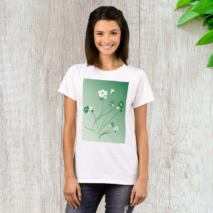 Camiseta Remolinos florales verdes y flores blancas