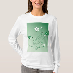 Camiseta Remolinos florales verdes y flores blancas