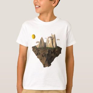 Camiseta rendimento 3d de la isla flotante de baja polilla