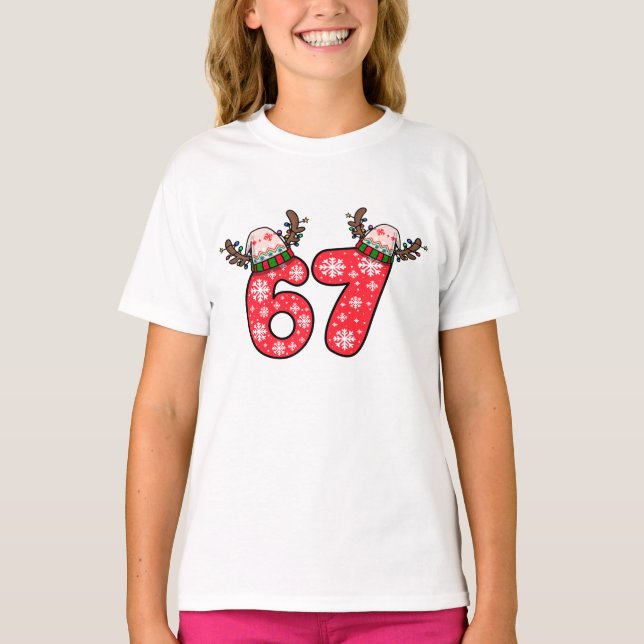 Camiseta Reno 6 7 Sombrero de Santa Navidad  (Anverso)