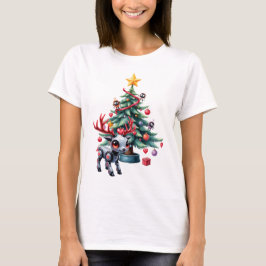 Camiseta Reno ciberpunk lindo con árbol de Navidad