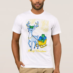 Camiseta Reno Ciervo Azul & Trineo Feliz Navidad Hombre
