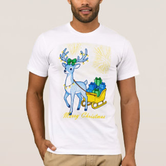 Camiseta Reno Ciervo Azul & Trineo Feliz Navidad Hombre