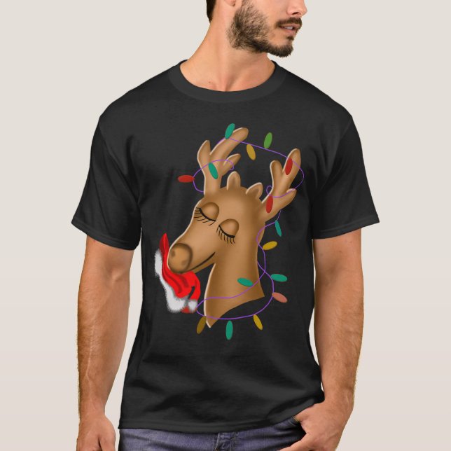 Camiseta Reno Con Luces Navidades Y Gorra De Santa Claus (Anverso)