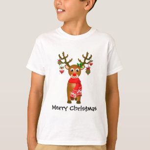Camiseta Reno Cuto Con Ornamentos De Navidad Con Texto