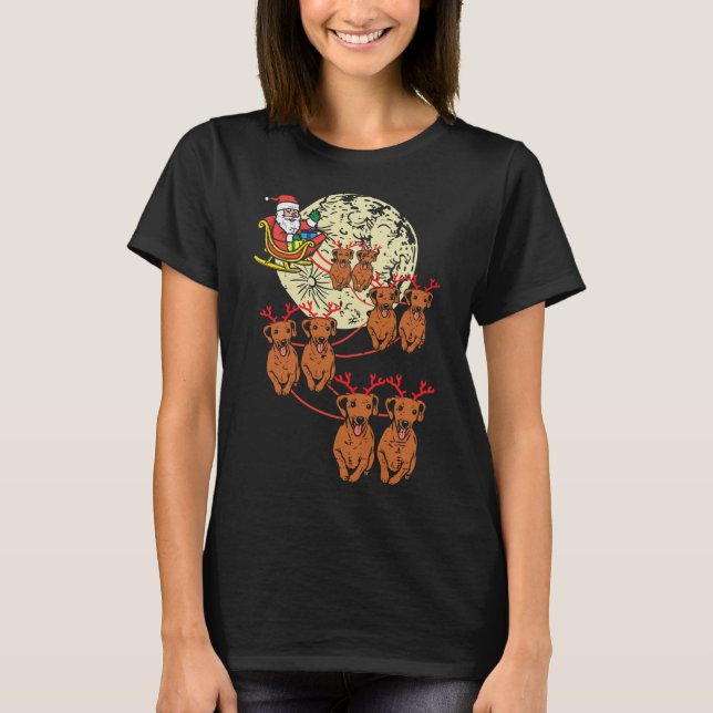 Camiseta Reno Dachshund Santa Navidades Mascota Weiner Dog (Anverso)