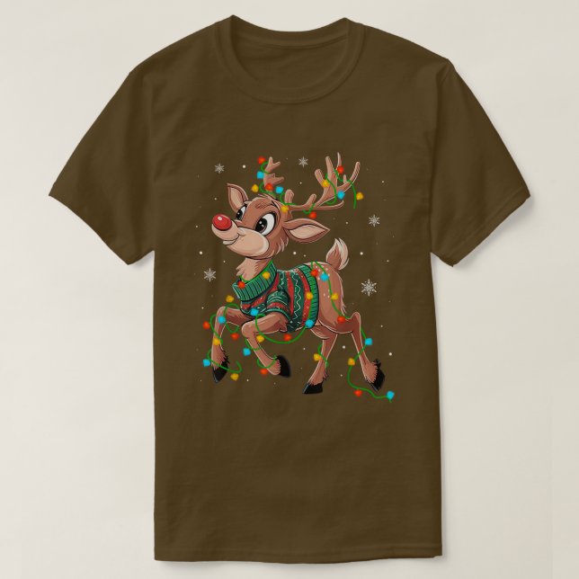 Camiseta Reno De Nariz Roja Para Niños Y Navidades (Diseño del anverso)