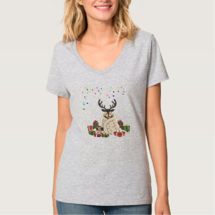 Camiseta Reno de Navidad Acogedor Dibujo Animado Lindo Fies