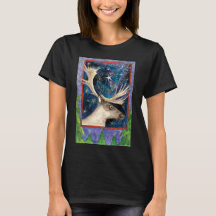 Camiseta Reno de Navidad por la noche con una estrella bril
