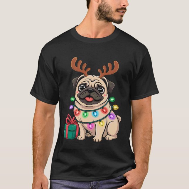 Camiseta Reno de Pug de Navidad (Anverso)