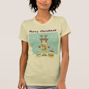 Camiseta Reno del navidad en la nieve con los regalos