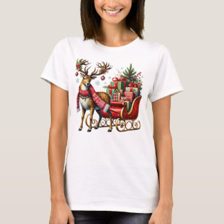 Camiseta Reno festivo con Navidades Sleigh y Regalos