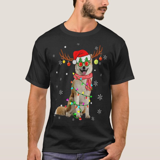 Camiseta Reno gracioso Shiba Inu Perro Santa Hat Navidades (Anverso)