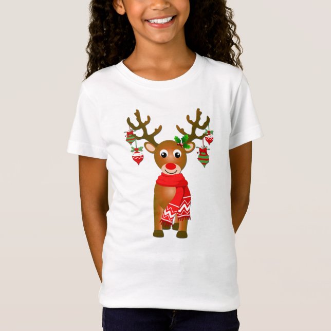 Camiseta Reno lindo con adornos navideños (Anverso)