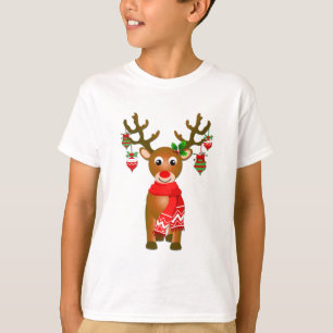 Camiseta Reno lindo con adornos navideños